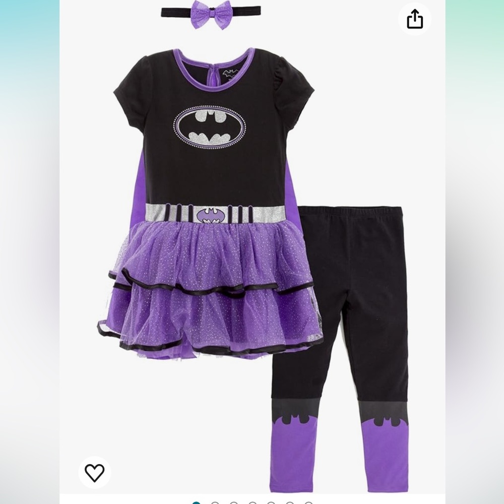 Justice League Batgirl Costume Dress Leggings Cape and Headband 4 Piece Set